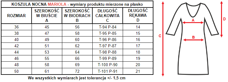 wymiary koszulki Mariola